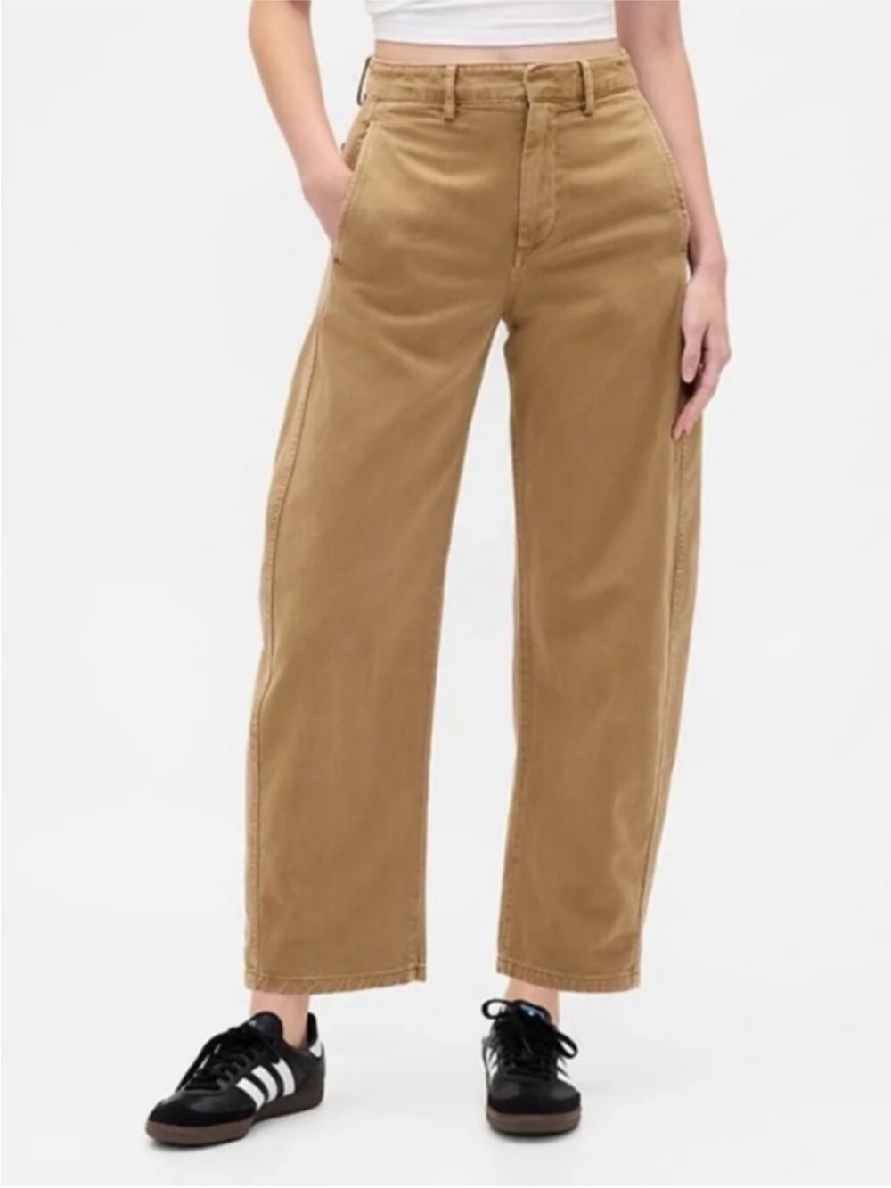 GAP Twill Barrel Pants Khaki Palomino Brown  Mid Rise Garment Dyed 2025-6